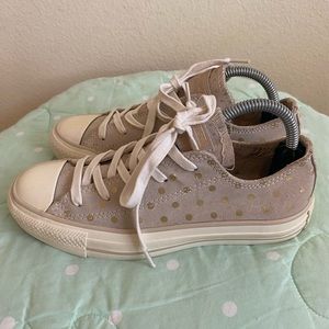 Converse Tan and Gold  Polka Dot Kids Sneakers size 3